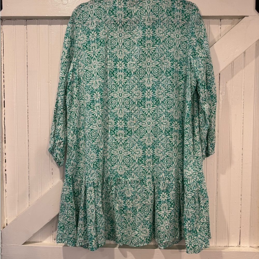 Zara Green Ivory Floral Tunic Dress XL - Picture 3 of 11